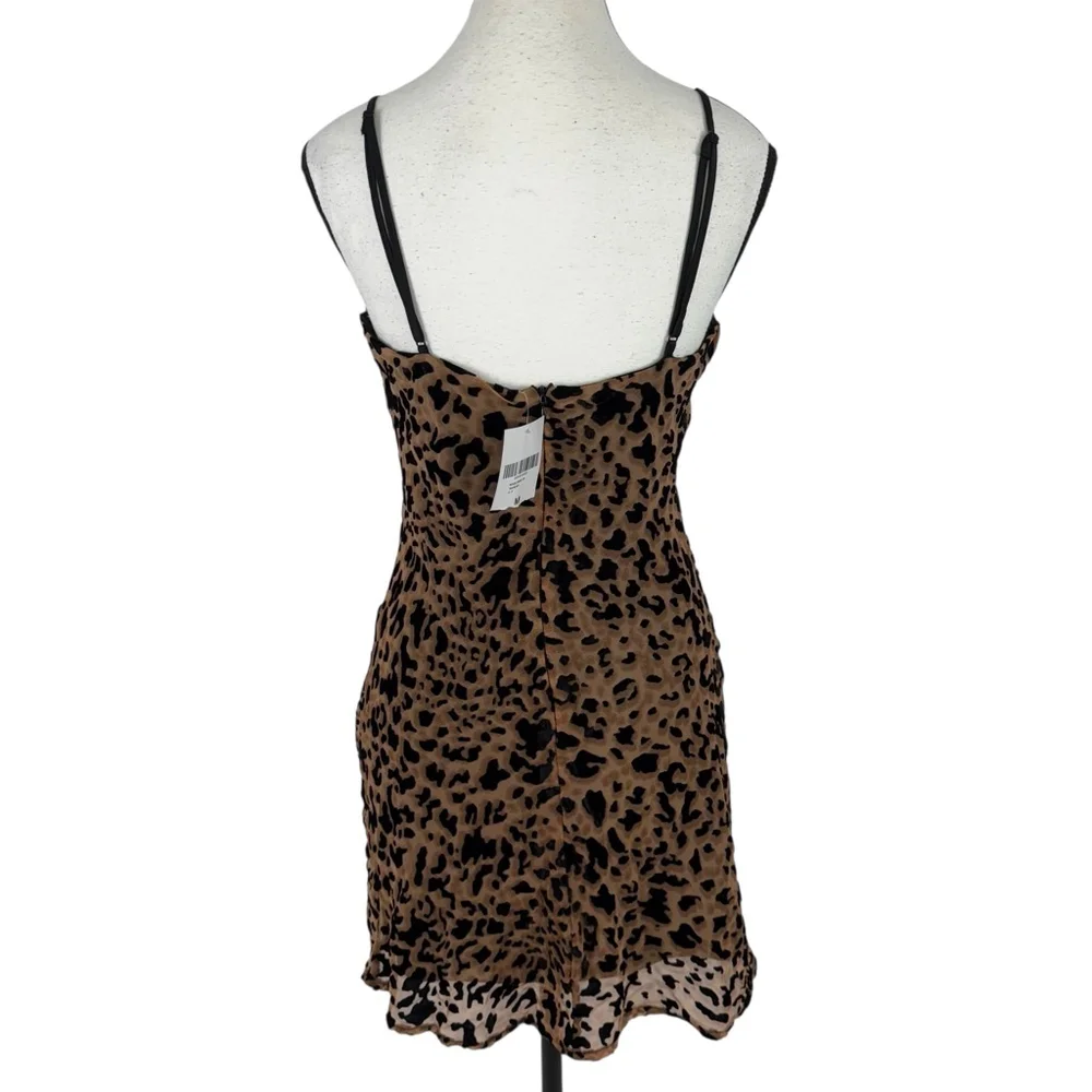 Leopard Print Mini Slip Dress M Brown Spaghetti Bodycon Club Party Coquette NWT - Picture 4 of 10